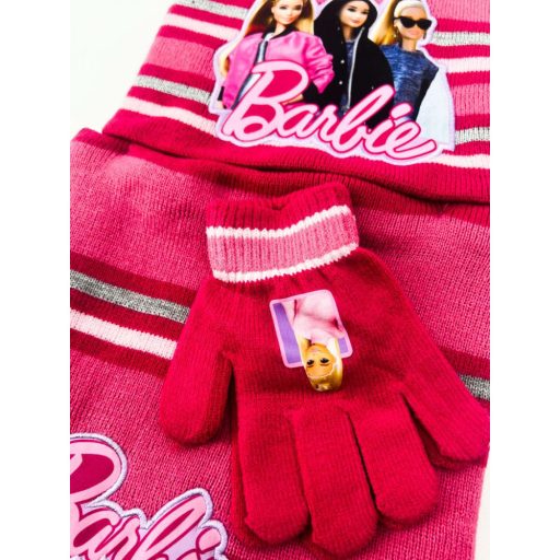 Barbie gyerek kislány kötött szett: sapka, sál, kesztyű