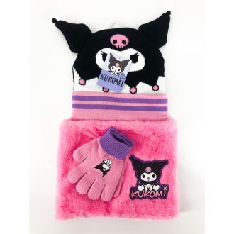 Kuromi gyerek lány kötött szett: sapka, sál, kesztyű