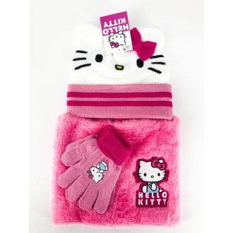   Hello Kitty gyerek lány kötött szett: sapka, sál, kesztyű