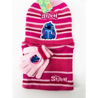   Lilo&Stitch gyerek lány kötött szett: sapka, sál, kesztyű