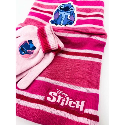 Lilo&Stitch gyerek lány kötött szett: sapka, sál, kesztyű