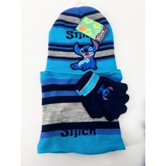   Lilo&Stitch gyerek fiú kötött szett: sapka, sál, kesztyű