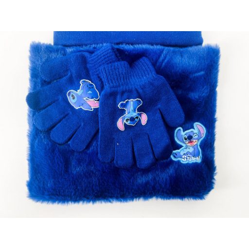 Lilo&Stitch gyerek fiú kötött szett: sapka, sál, kesztyű