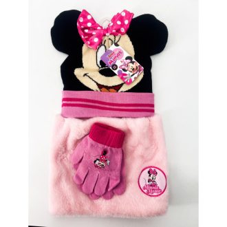 Minnie gyerek kislány kötött szett: sapka, sál, kesztyű
