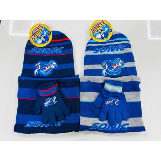Sonic gyerek fiú kötött szett: sapka, sál, kesztyű